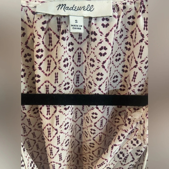 MADEWELL Women's Small 100% Silk Lily Ruffle Top in Echo Grid Blouse Tas… - Picture 6 of 13